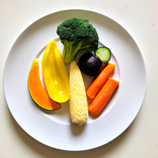 A plate of healthy fruits and vegetables with bright colors.