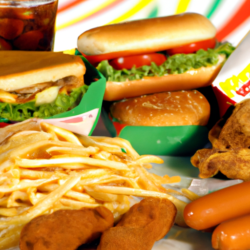 Suggestion: A colorful, close-up image of a variety of fast food items.