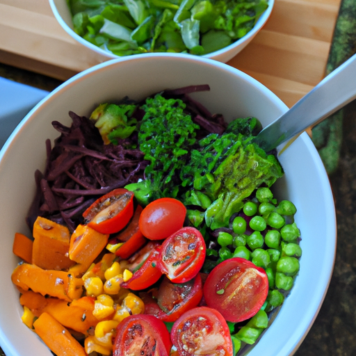 A bowl of colorful, fresh vegetables with a side of lean protein.