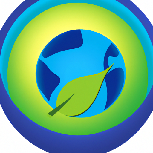A green circle with a leaf inside and a blue planet surrounding it.