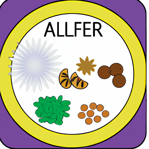 A cartoon of a plate of food with an allergen highlighted in a different color.