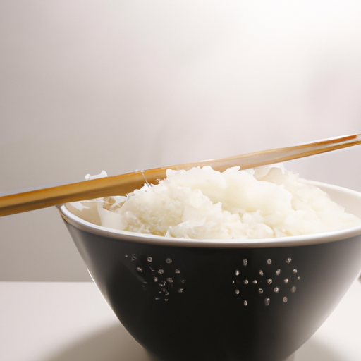 A bowl of steaming rice with chopsticks crossed on top.